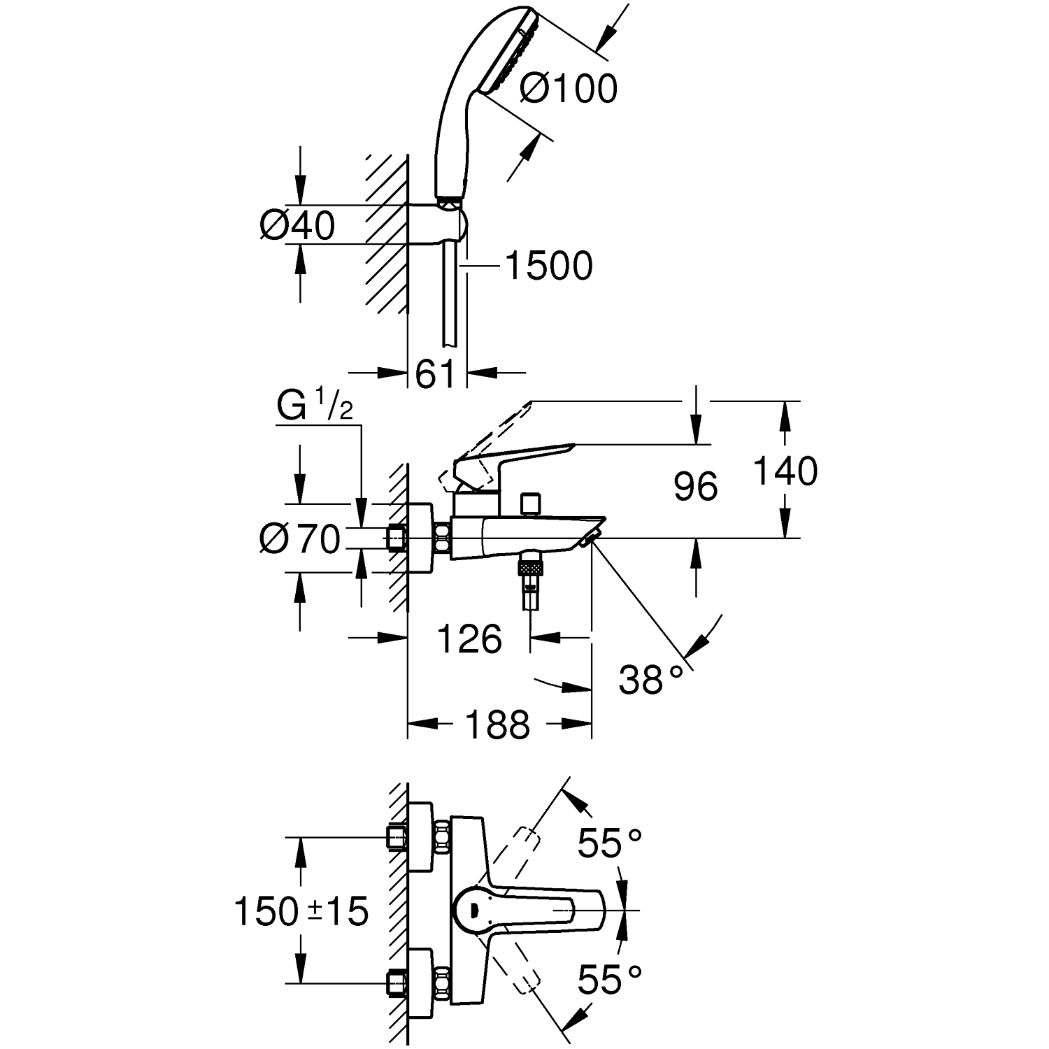 Start Single-lever bath/shower mixer 1/2" 3