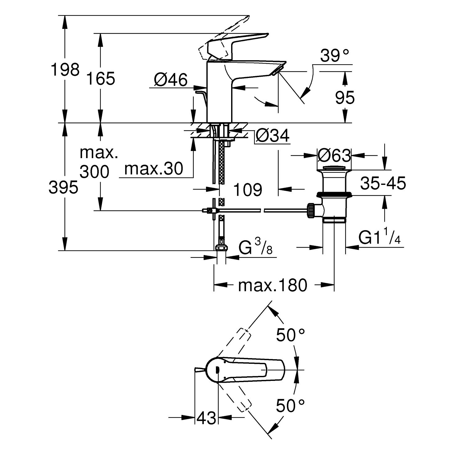 Start - Robinet de lavabo taille S avec vidage automatique - Chromé 5