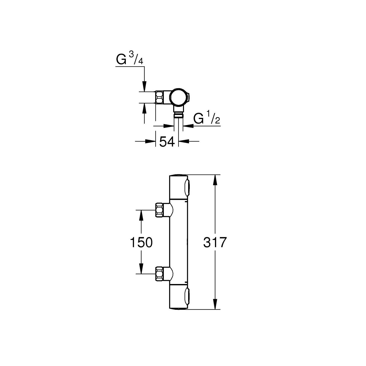 Precision Flow Thermostatic shower mixer 1/2" 4