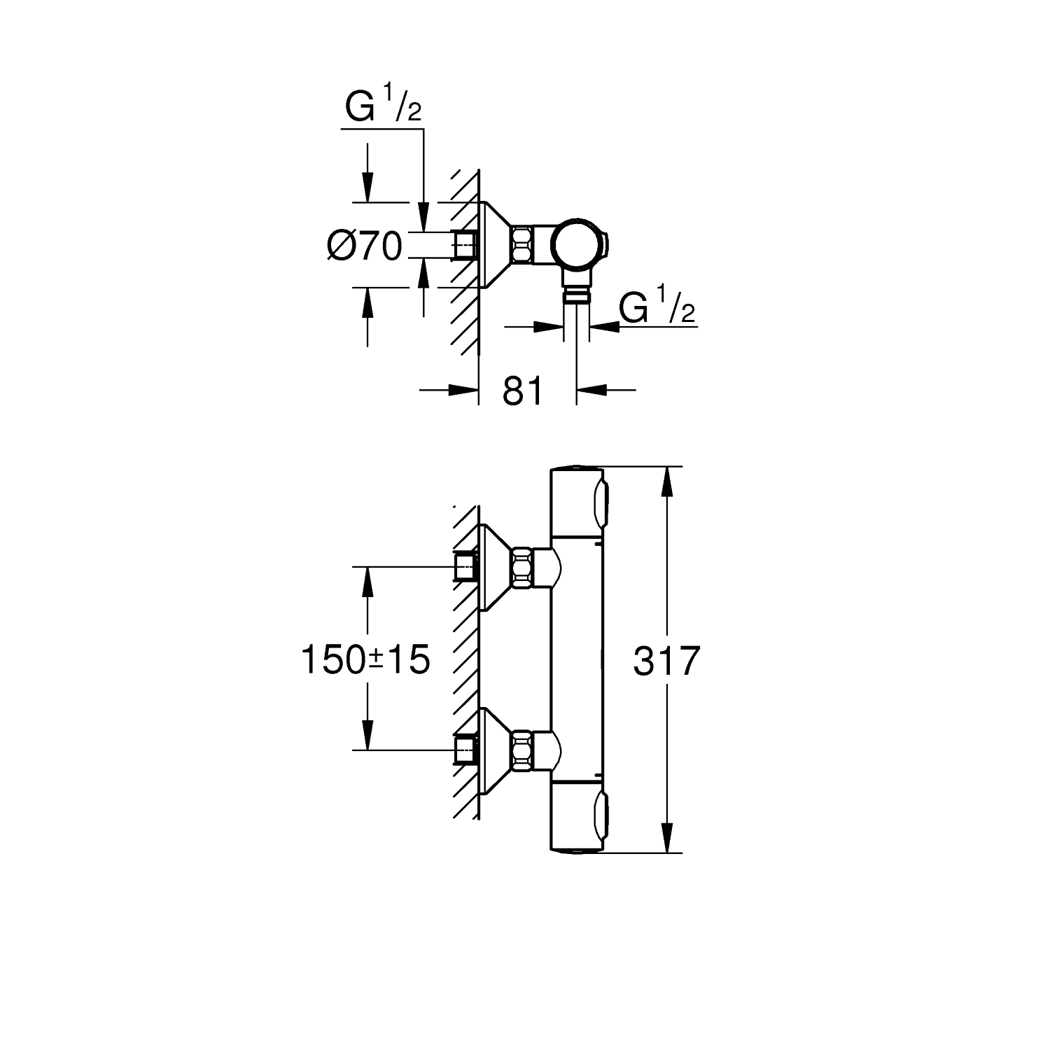 Precision Flow Thermostatic shower mixer 1/2" 4
