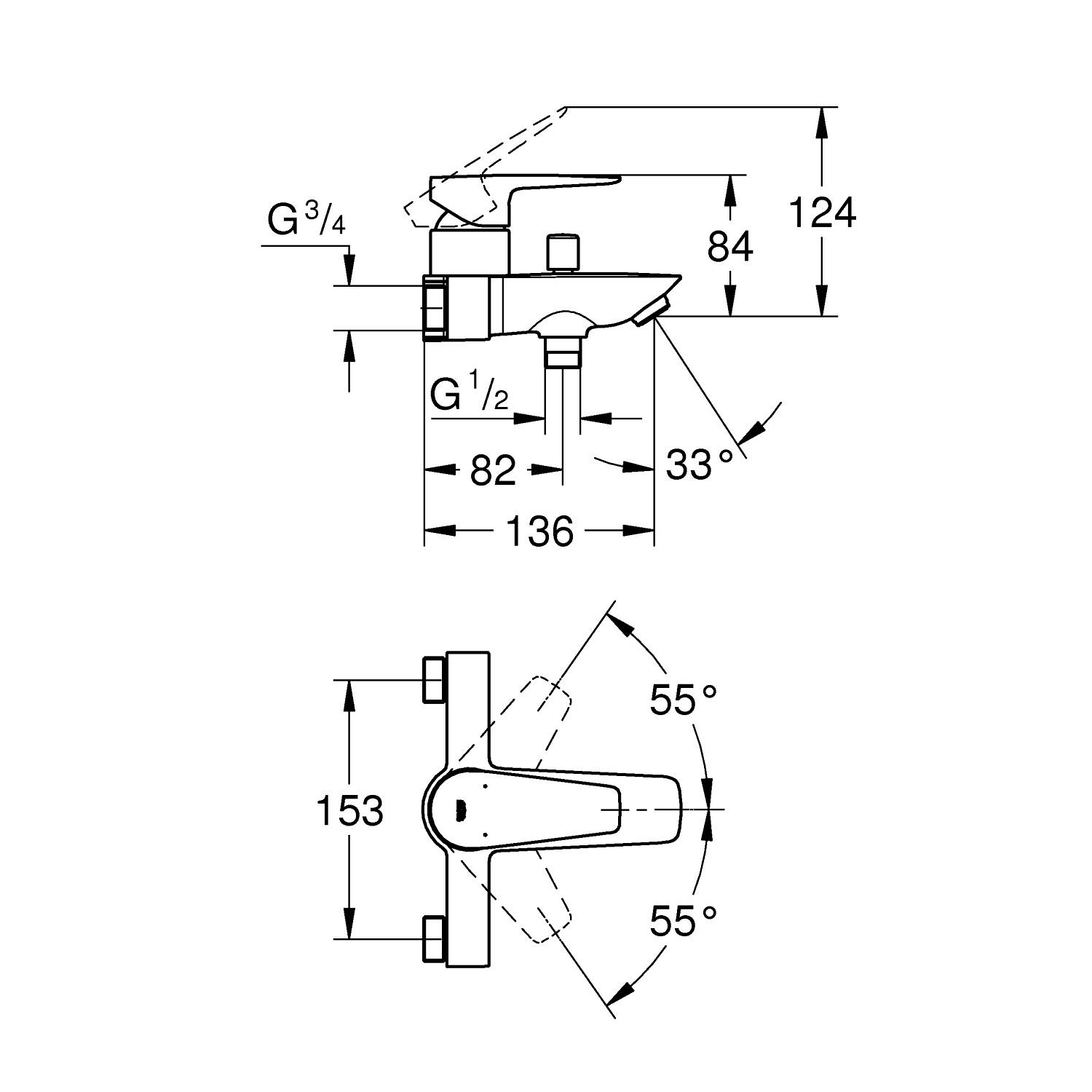 Start Edge Single-lever bath/shower mixer 1/2" 6