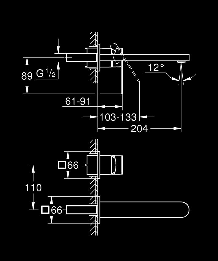 2-Loch-Waschtischbatterie ölçü ve teknik çizim