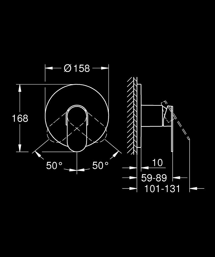 Einhand-Brausebatterie ölçü ve teknik çizim