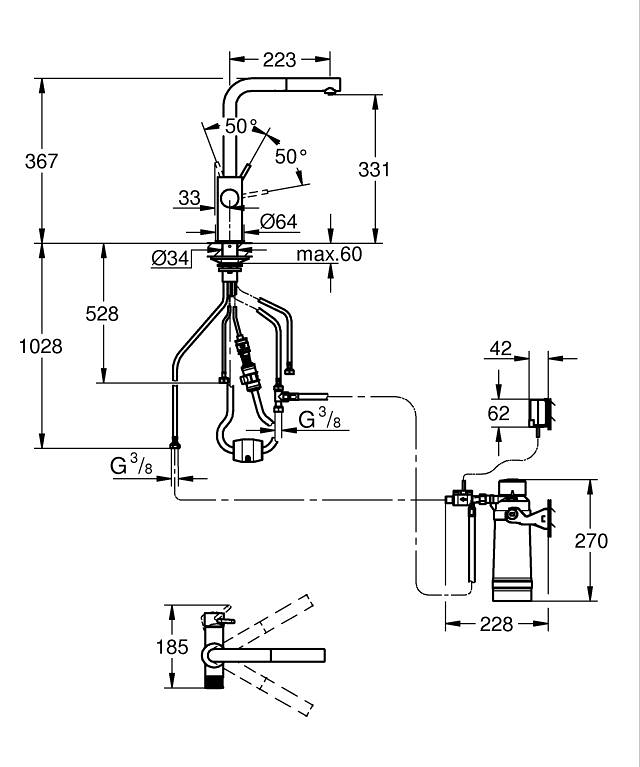 Miniatura 5: GROHE Blue Pure Minta Starter kit con filtro a 5 fasi taglia S e doccetta estraibile