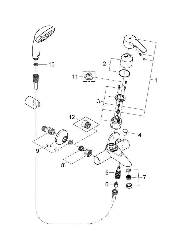 Ремонт душа grohe. Схема смесителя Grohe для ванной с душем. Схема разобрать смеситель Грое. Ремкомплект переключателя смесителя для ванной с душем Grohe. Смеситель Грое для ванной с душем конструкция.