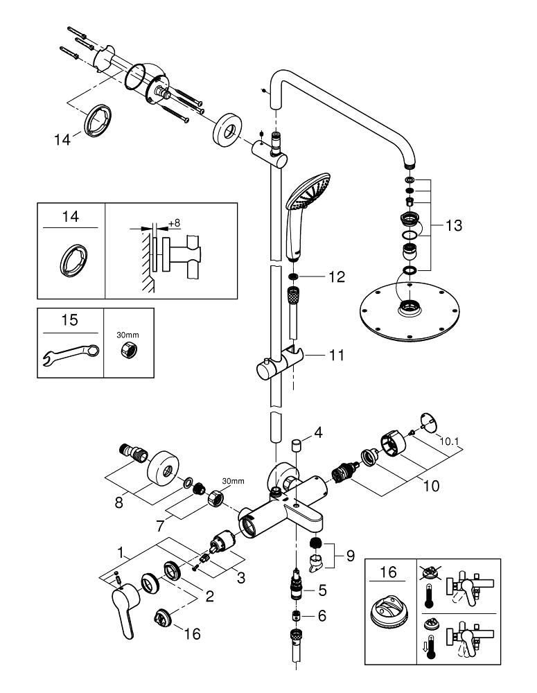 Euphoria System 210 Shower system with single lever bath mixer for wall