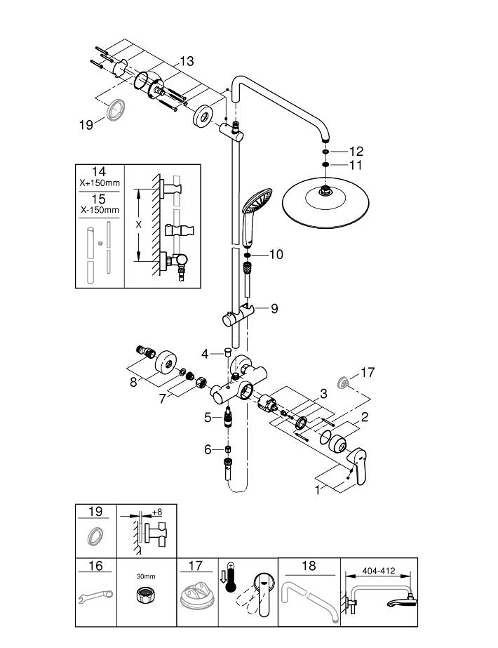 Euphoria System 260 Shower system with single lever for wall mounting