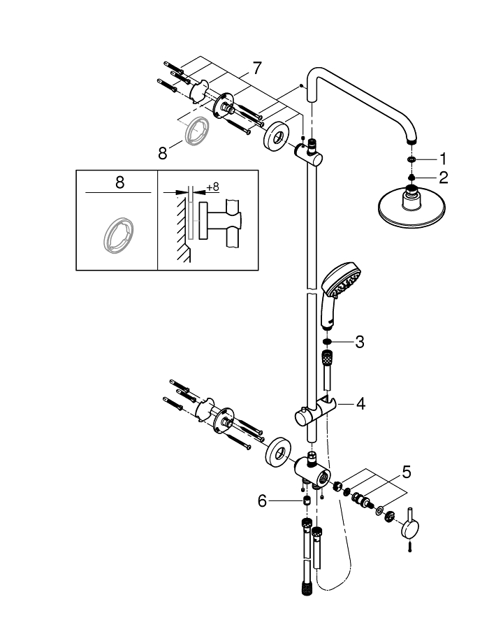 Душевой смеситель схема. Смеситель Grohe Tempesta схема. Душевая система Grohe Vitalio start 250 монтажная схема. Схема сборки душа Grohe. Смеситель Дамикса схема сборки.