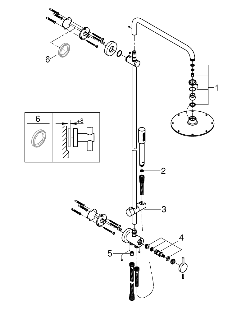 Shower system with diverter for wall mounting