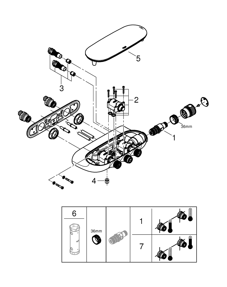 Grohtherm SmartControl Combi thermostatic shower mixer with 3 valves