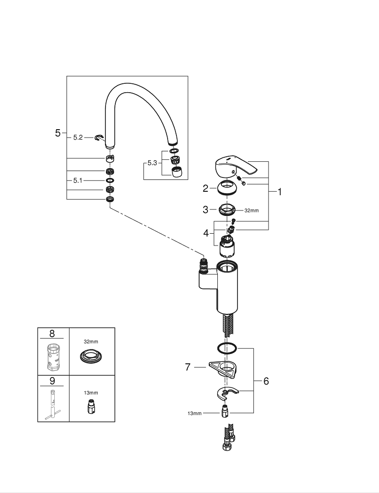 Схема смесителя для кухни. Смеситель для кухни (мойки) Grohe Eurosmart 33202dc2. Схема разобрать смеситель Грое. Смеситель Грое кухонный разобрать. Grohe Eurosmart 33202002.