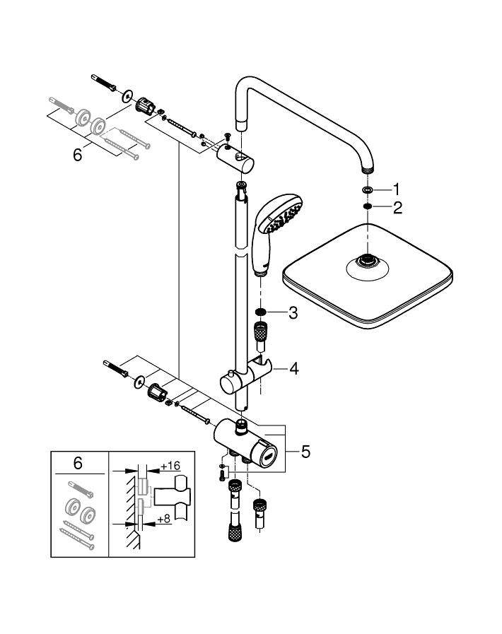 Vitalio Start System 250 Cube Flex shower system with diverter for wall ...