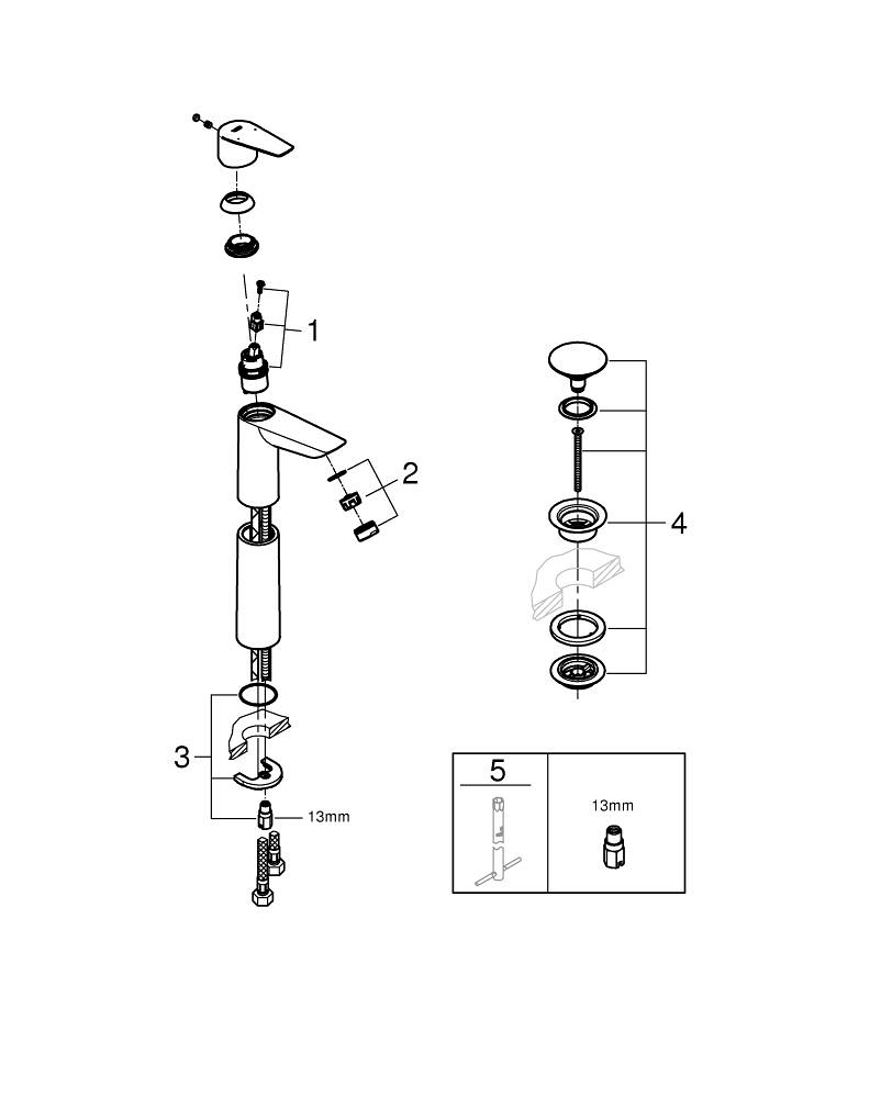Miscelatore Lavabo Grohe Start Edge - Monocomando Cromo, Portata Limitata 5.7 L/min, Con Piletta Clic Clac - Foto 7