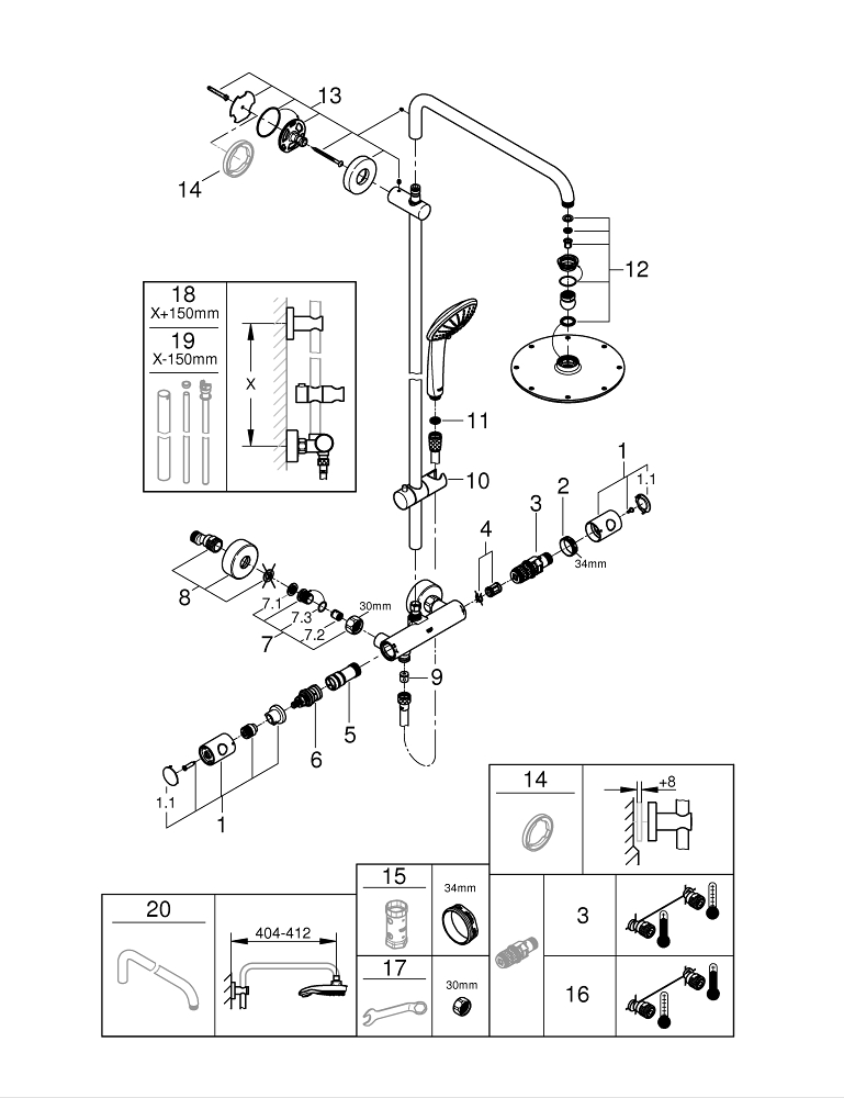 Euphoria System 210 Shower system with thermostat for wall mounting GROHE