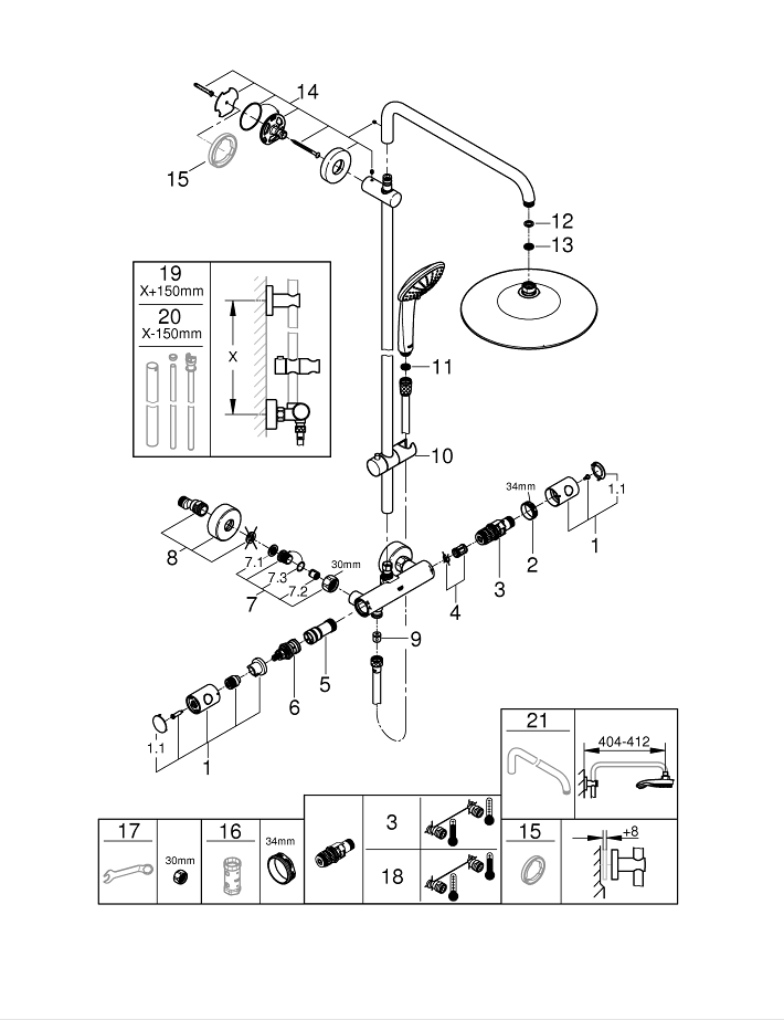 Euphoria System 260 Shower system with thermostat for wall mounting GROHE