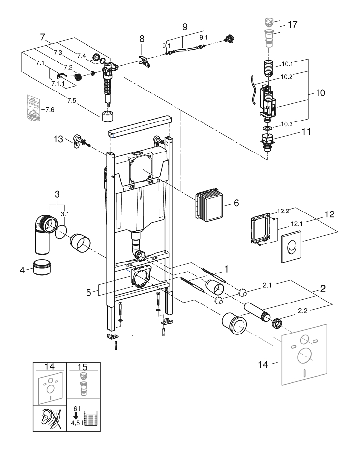 Rapid SL project 3-in-1 set for WC, 1.13 m installation height | GROHE