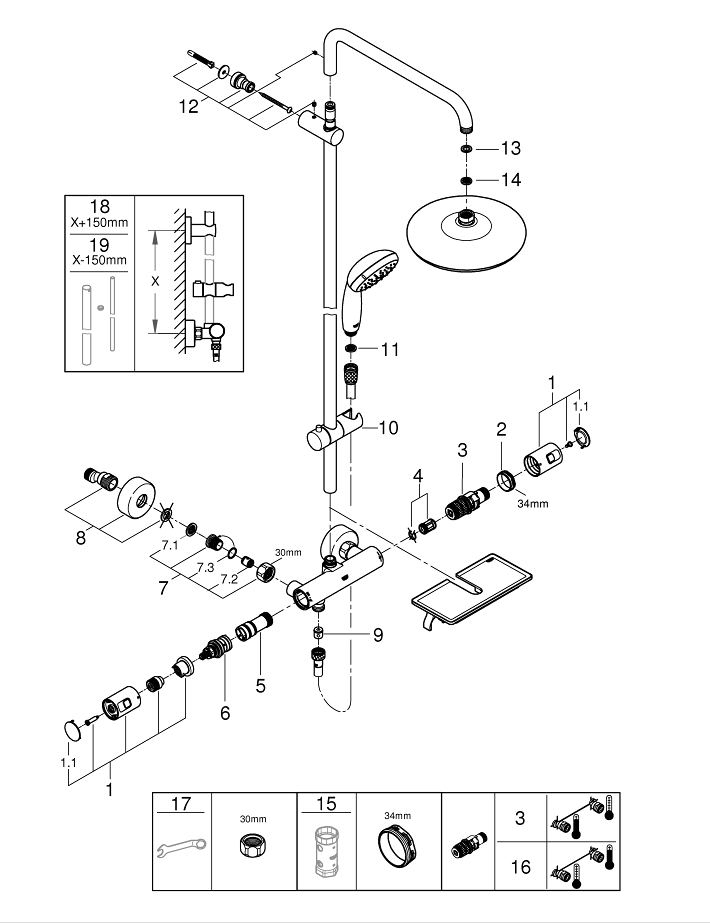 Vitalio Start System 210 Shower system with thermostat for wall