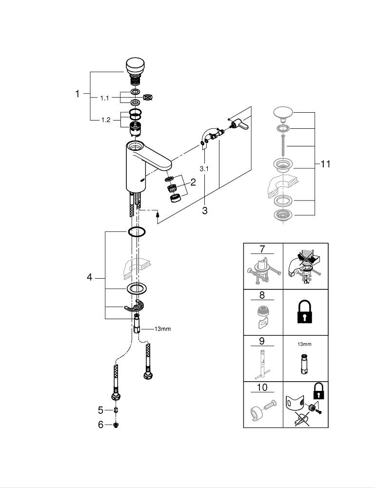 Eurosmart Cosmopolitan T Self-closing basin mixer with mixing device ...