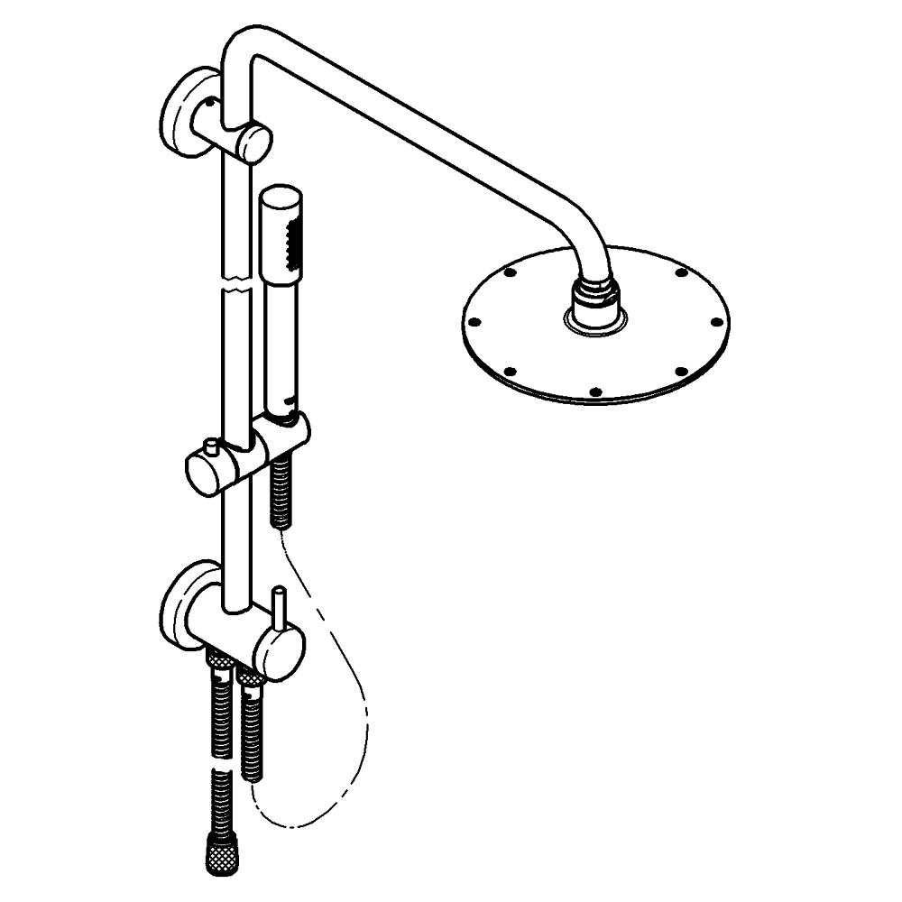 Rainshower System Duvara monte yön değiştiricili duş sistemi teknik çizim