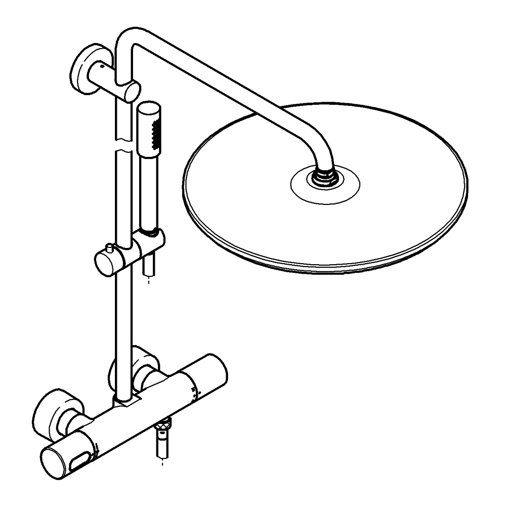 Rainshower System Duvara monte termostatik bataryalı duş sistemi teknik çizim