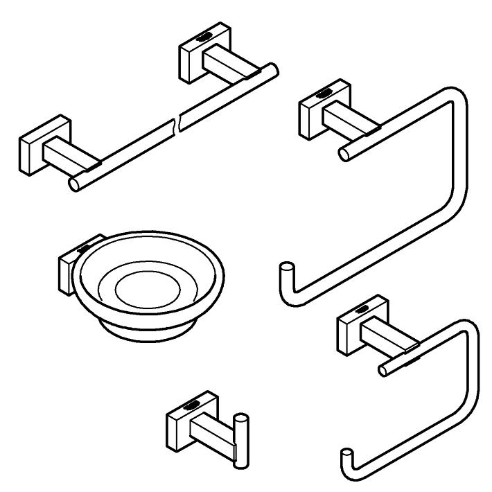 Essentials Cube 5'i bir arada banyo aksesuar seti ölçü ve teknik çizim