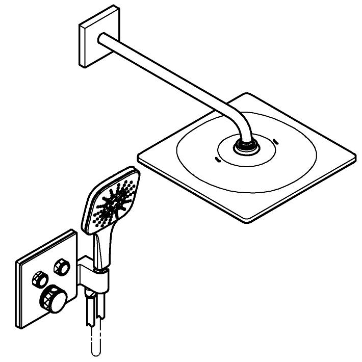 Grohtherm SmartControl Concealed shower system with Rainshower Mono 310 Cube ölçü ve teknik çizim