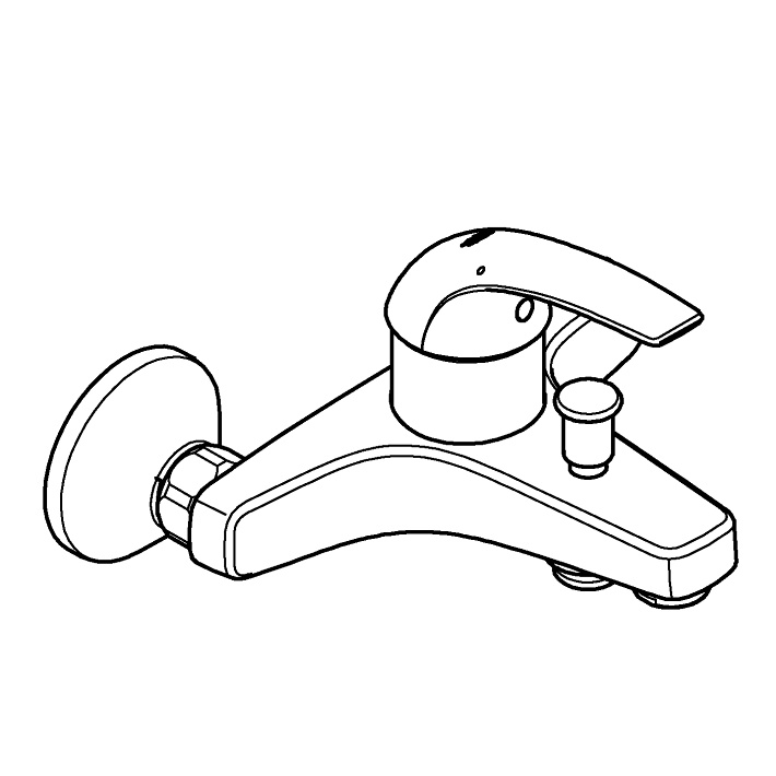 BauCurve Tek kumandalı banyo bataryası ölçü ve teknik çizim