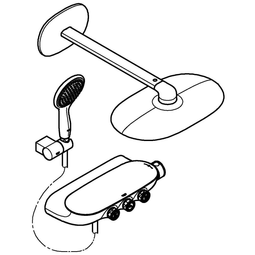 Rainshower SmartControl Termostatik yarı ankastre duş bataryası teknik çizim