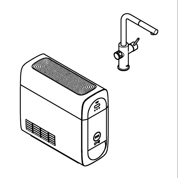 GROHE Blue Home L-spout starter kit with Pull-Out spout ölçü ve teknik çizim