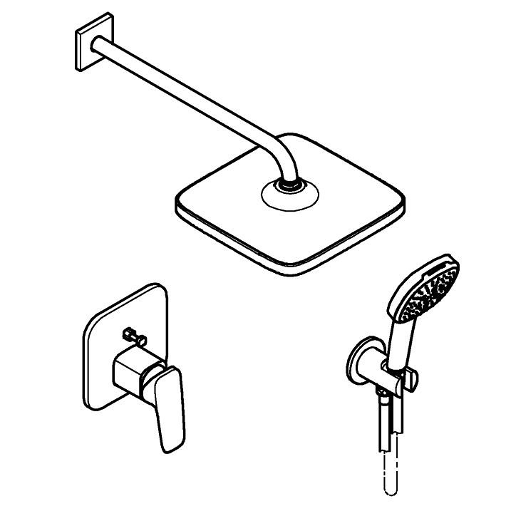 GROHE Cubeo Concealed shower system with Tempesta 250 ölçü ve teknik çizim
