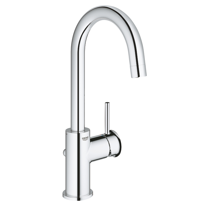 Robinet de lavabo monotrou fini blanc et chrome avec bonde