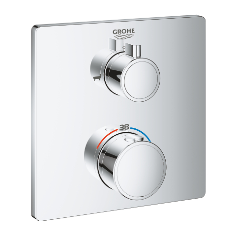 Grohtherm Thermostatic bath tub mixer for 2 outlets with integrated shut off/diverter valve