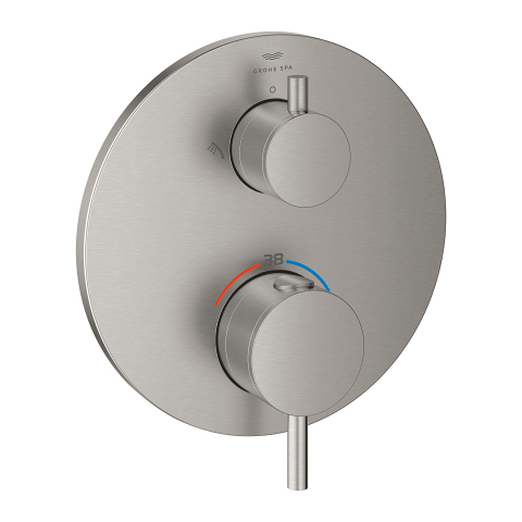 Thermostatic shower mixer for 2 outlets with integrated shut off/diverter valve