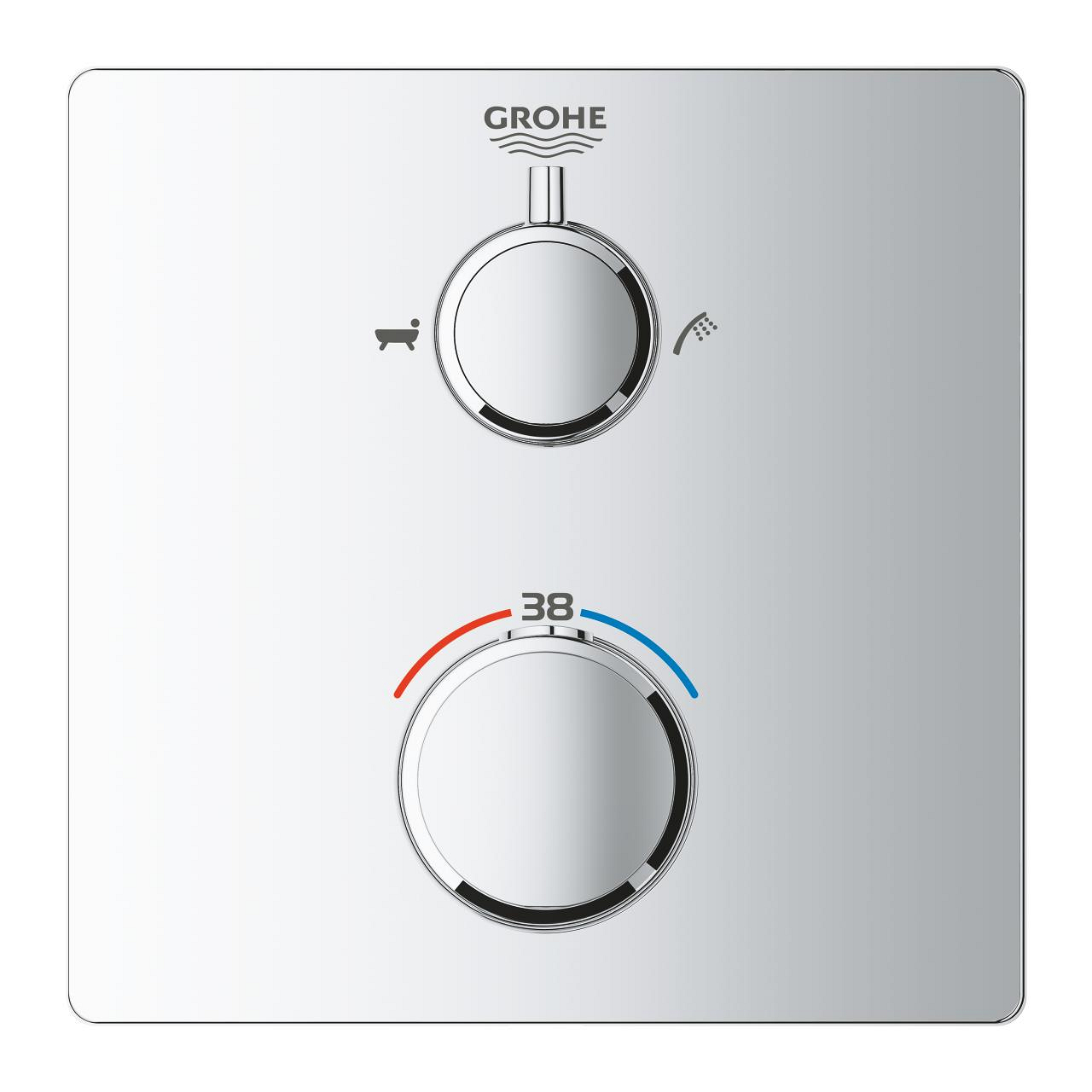 Grohtherm Thermostatic bath tub mixer for 2 outlets with integrated shut off/diverter valve GROHE