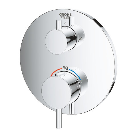 Atrio Thermostatic bath tub mixer for 2 outlets with integrated shut off/diverter valve