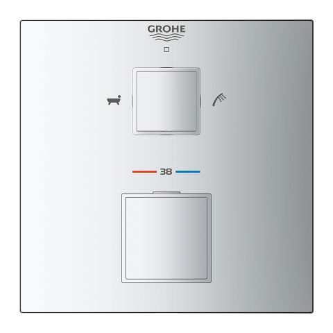 Grohtherm Cube Unitate de mixare cu termostat pentru cadă cu 2 ieșiri cu ventil de închidere/deviere integrat