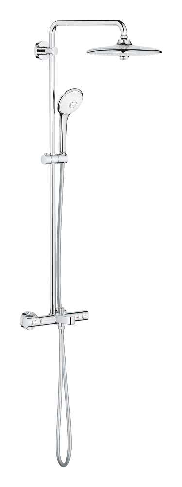 Shower system with bath thermostat for wall mounting