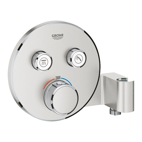Thermostat for concealed installation with 2 valves and integrated shower holder