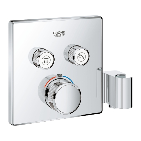 Unterputz-Thermostat mit 2 Absperrventilen und integriertem Brausehalter