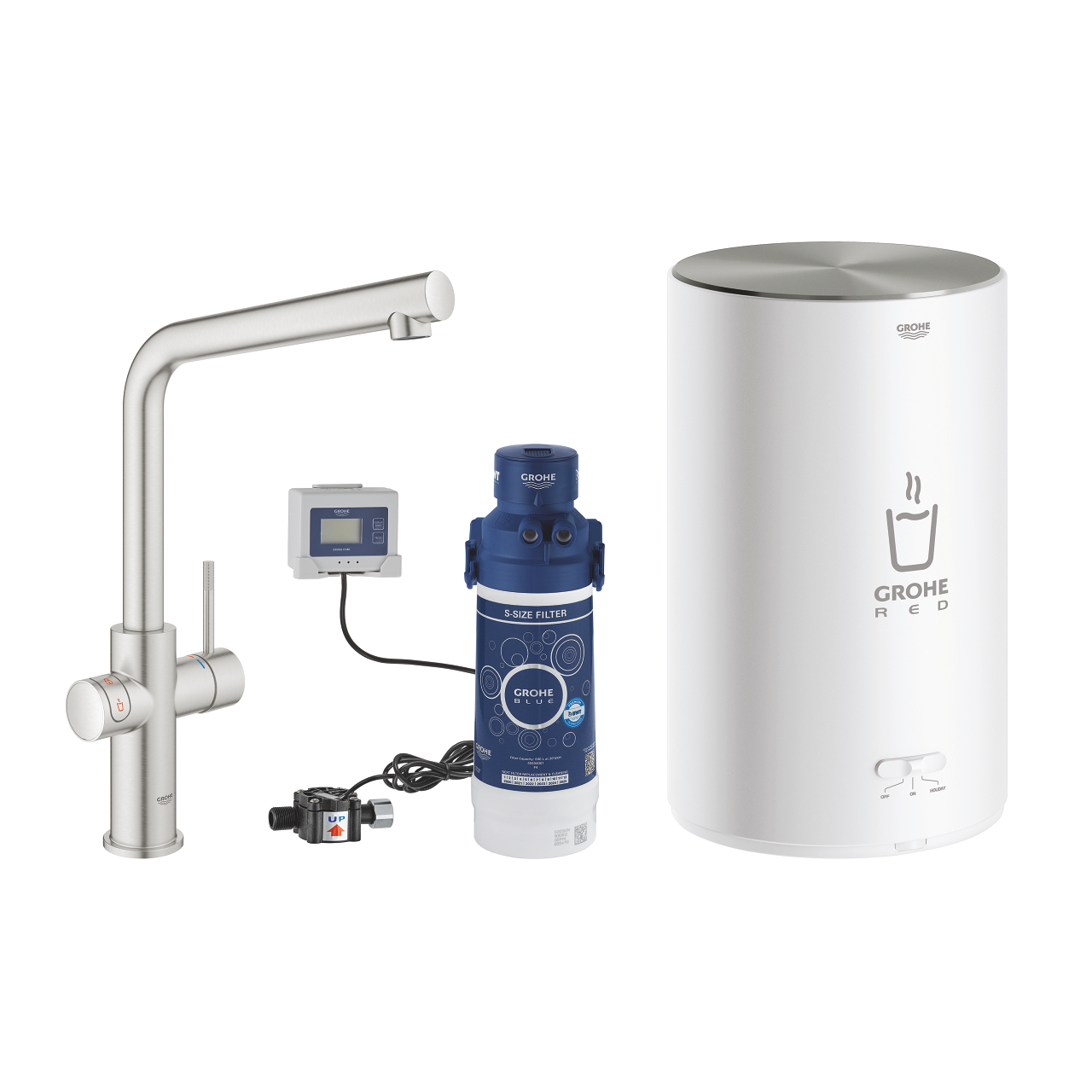 GROHE Red Duo Faucet & M size boiler Super Steel Finish