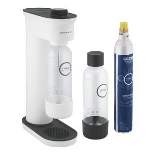 GROHE Blue Fizz 'Advanced' Wassersprudler mit CO₂ Anzeige, Starter Set (1 x  Trinkflasche, 1 x CO₂ Flasche) alpinweiß/schwarz