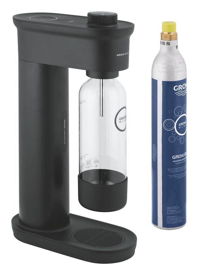 GROHE Blue Fizz Wassersprudler, Starter Set (1 x Trinkflasche, 1 x CO₂  Flasche) schwarz