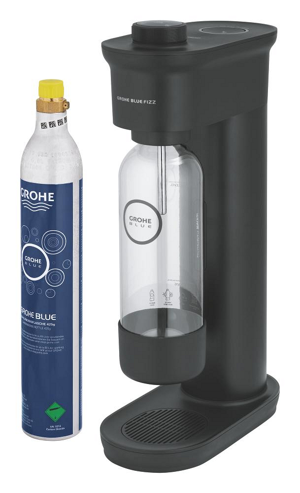 GROHE Blue Fizz - Wassersprudler Set (3 einstellbare CO2 Stufen, inkl. CO2  Flasche, 1x 0,85l Wasserflasche + Reinigungspulver), schwarz, 31943K00