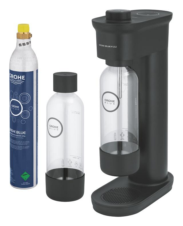 GROHE Blue Fizz Wassersprudler, Couple Set (2 x Trinkflasche, 1 x CO₂  Flasche) schwarz