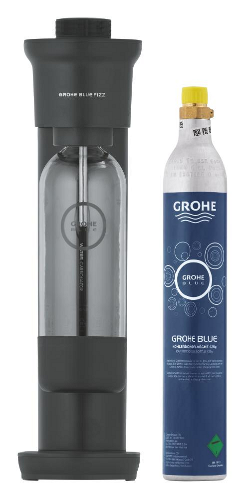 GROHE Blue Fizz 'Advanced' Trinkwassersprudler mit CO₂ Anzeige, Starter Set  (1 x Trinkflasche, 1 x CO₂ Flasche) schwarz