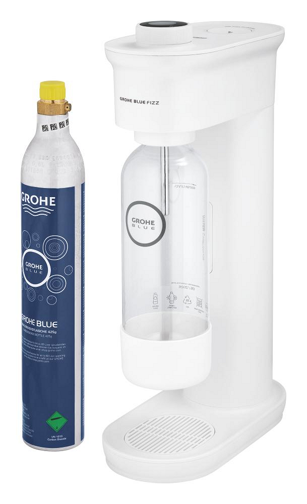 GROHE Blue Fizz Advanced Wassersprudler Starter Set (1 x Trinkflasche, 1 x  CO₂) weiß