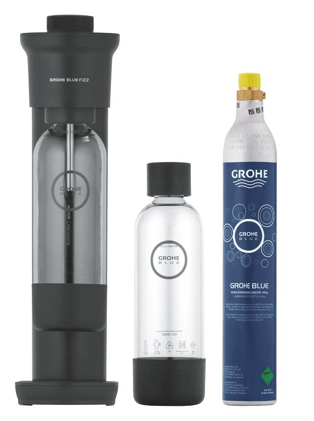 Thumbnail 4: GROHE Blue Fizz 'Advanced' Wassersprudler mit CO₂ Anzeige, Duo Set (2 x Trinkflasche, 1 x CO₂ Flasche)