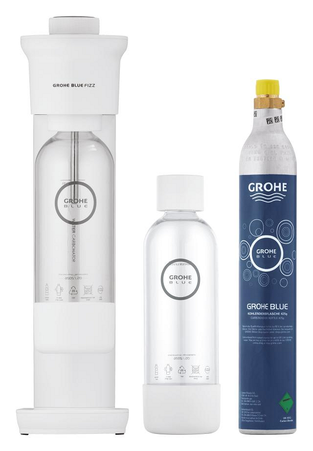 Thumbnail 4: GROHE Blue Fizz 'Advanced' Wassersprudler mit CO₂ Anzeige, Duo Set (2 x Trinkflasche, 1 x CO₂ Flasche)