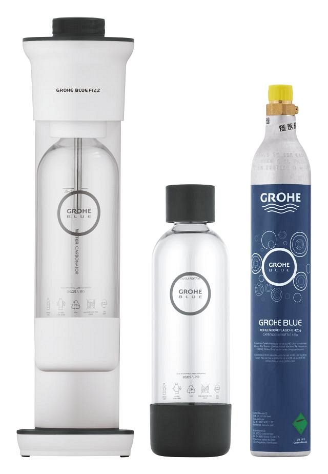Thumbnail 4: GROHE Blue Fizz 'Advanced' Wassersprudler mit CO₂ Anzeige, Duo Set (2 x Trinkflasche, 1 x CO₂ Flasche)