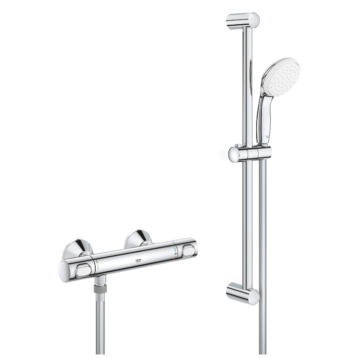Precision Flow Thermostatic shower mixer 1/2" with shower set for low pressure 1